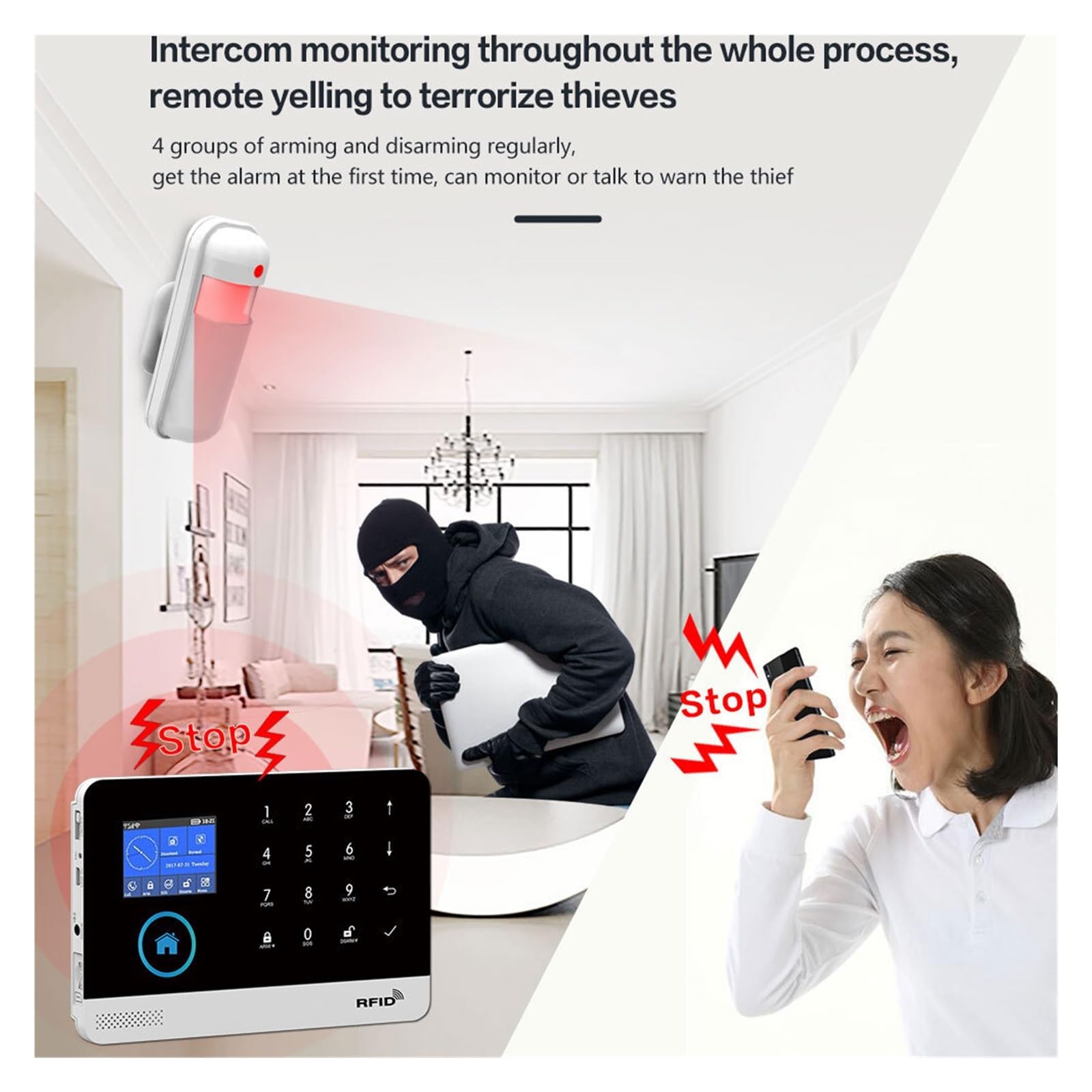 Sistema di Allarme di Sicurezza Domestica, di monitoraggio 'Allarme Intelligente for la casa gsm Host di Allarme Sicurezza con sensore Movimento e Tuya Smart App Steue(Set 2)