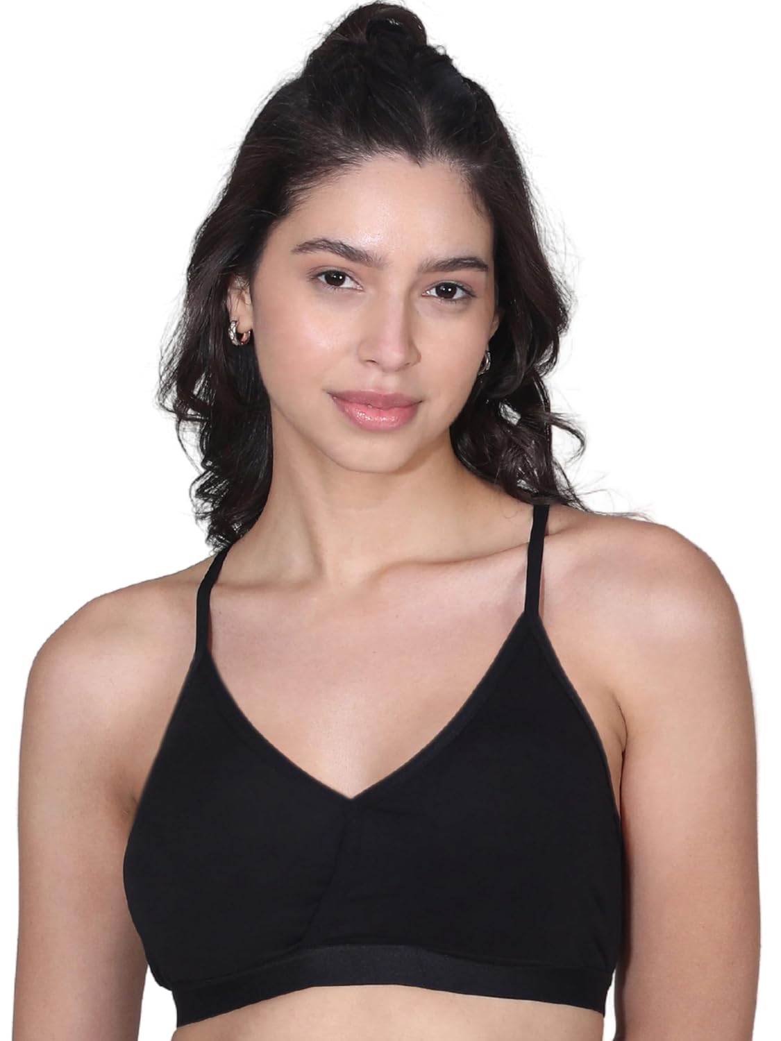 DChica V-Neck Padded Everyday Cotton Bra, Seamless Bralette with Adjustable Straps, Removable Pads Wire Free Sports Bras, ...