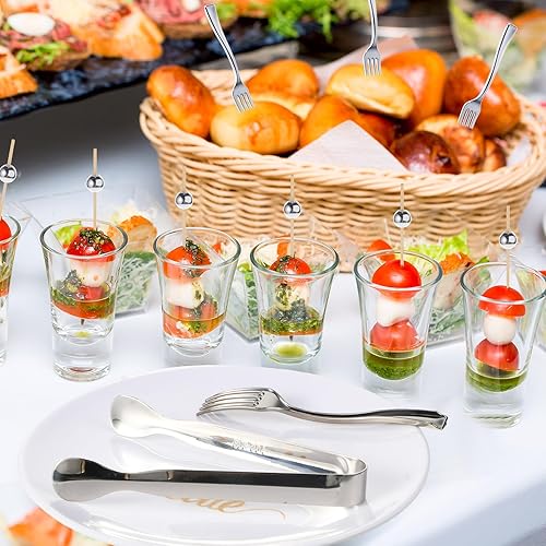 Miniatura 5 de Juego de mini tenedores de cóctel y pinzas para servir para fiesta de boda, incluye pinzas, tenedores desechables para aperitivos, palillos de