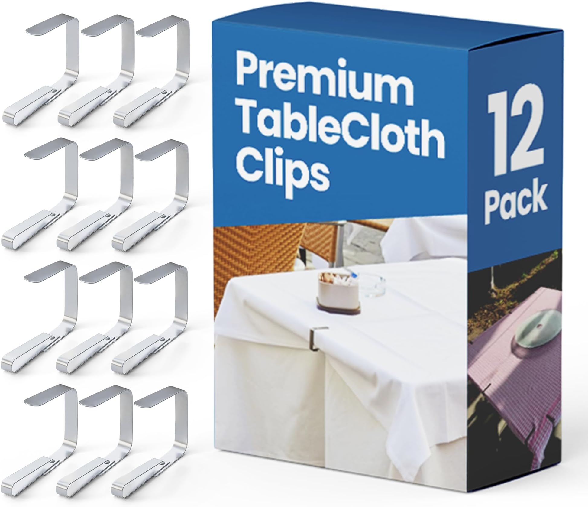12Pcs Picnic Tablecloth Clips for Outdoor Tables - Stainless Steel Large Table Cloth Clip, Fits for 2.5” Thick Tables, Metal Clamps for Picnic Table Clips, Dining Table Cloth Holder