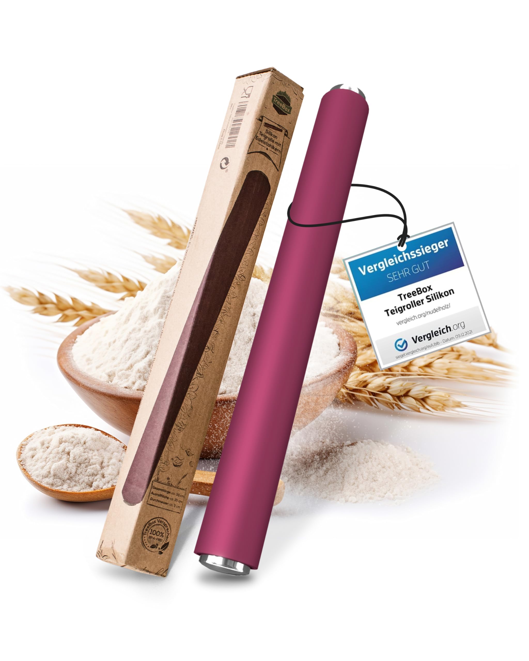 TreeBox Profi Teigrolle aus Silikon und Edelstahl - Das Moderne Nudelholz ohne Griffe - Fondant und Teig im Handumdrehen Ausrollen
