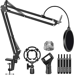 InnoGear Microphone Stand for Blue Yeti Adjustable Suspension Boom Scissor Arm Stand with 3/8/''to 5/8/'' Screw Adapter Shock Mount Windscreen Pop Filter Mic Clip Holder Cable Ties, Medium, Black