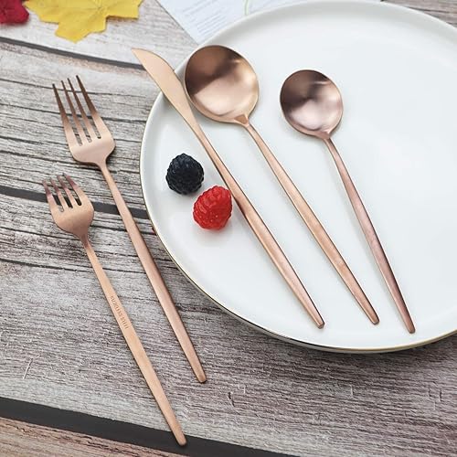 Miniatura 7 de JASHII Juego de cubiertos de acero inoxidable de 20 piezas, juego de utensilios de cocina ligeros para 4, mango plano, juego de cubiertos para el