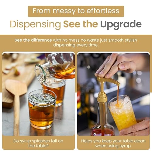 Miniatura 5 de Bombas de jarabe de café doradas, bomba dispensadora para botellas de jarabe, bomba de jarabe saborizante de café, se adapta a botellas de 25.4