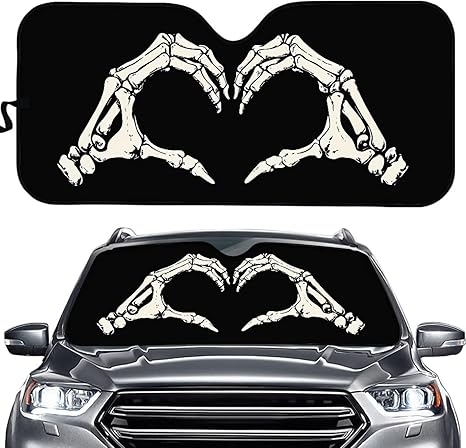 Skull Car Sun Shade Windshield Sunshade Universal Fit Heart Block Sun Glare,UV and Heat,Car Interior Accessiores