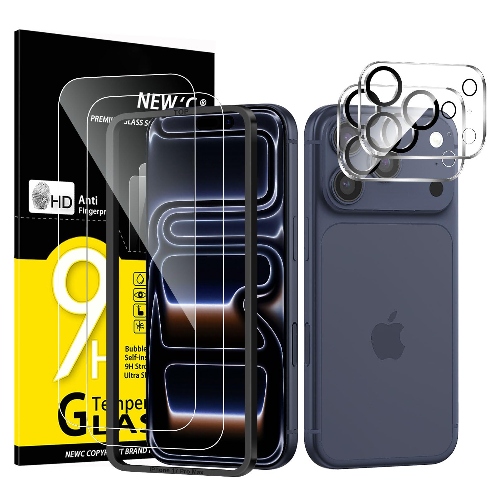 NEW'C Kit de 4, 2 x Verre Trempé pour iPhone 17 Pro Max (6,9 Pouces) et 2 x Prot