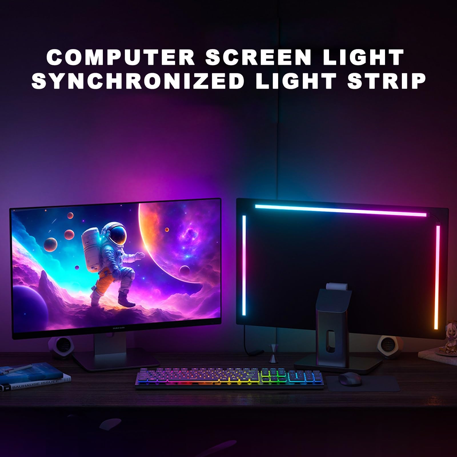 Komputer Led Lights do telewizora, samoprzylepny pasek świetlny LED, sterowany oprogramowaniem pasek LED z wieloma trybami i kolorami do wyboru, zwiększ wrażenia odpowiednie do 24 W/27 IN/32IN (24IN)