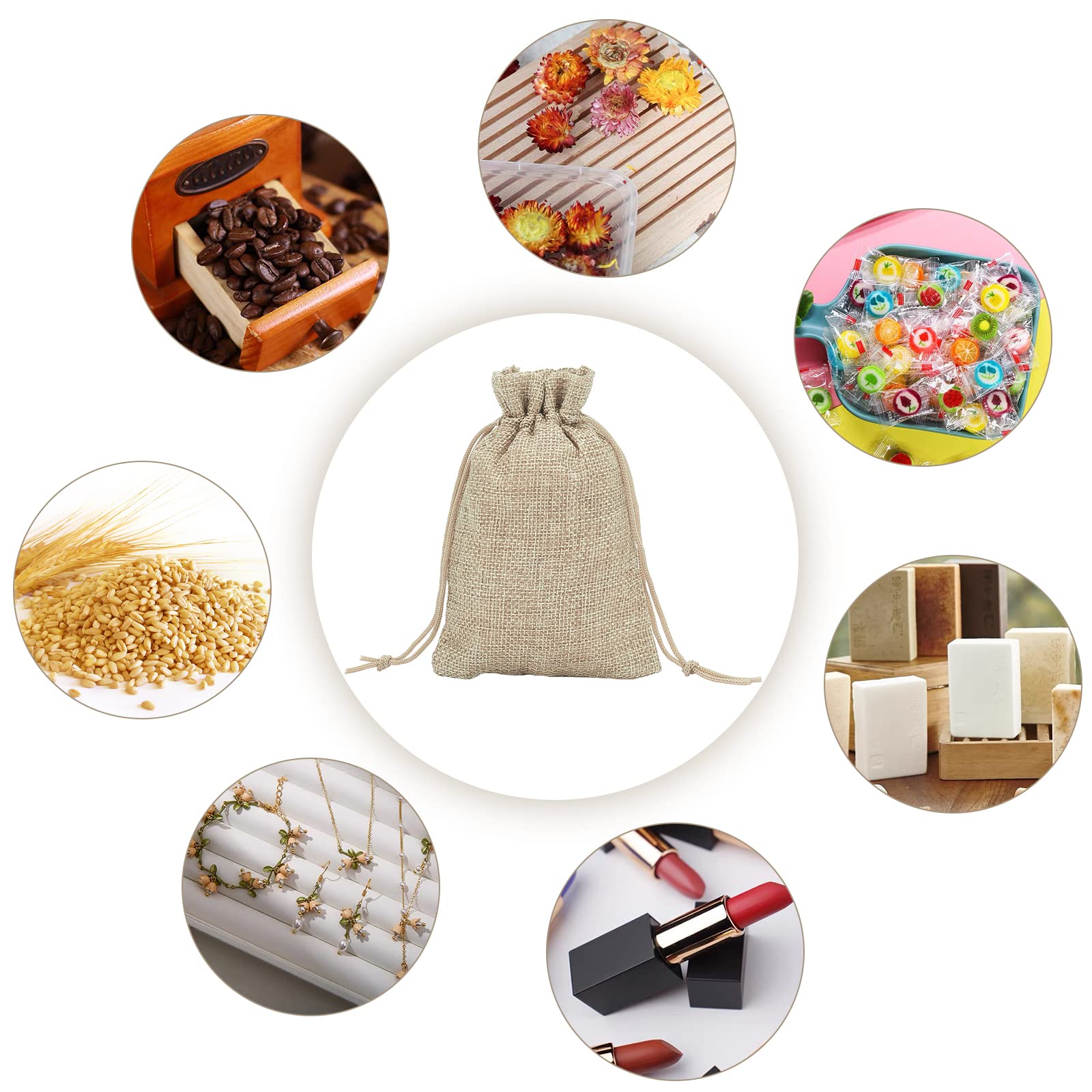 PandaHall 100 Pcs Bolsas de Lino y Cáñamo con Cordón Bolsas de Regalo para joyas Abalorios bolsa de lino para fiesta matrimonio boda decoracion Amarillo Claro 13,5 x 9.5cm