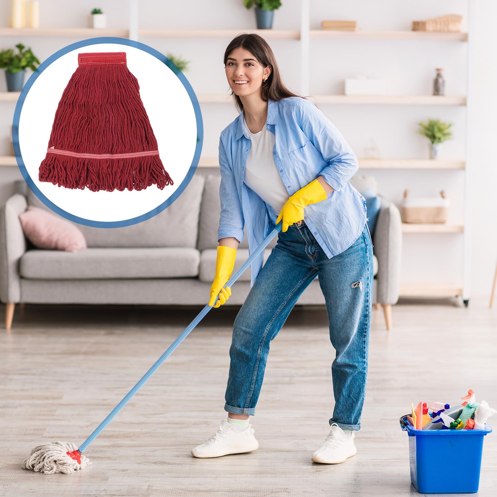 QUARKZMAN 6uds Comercial Trapeador Cabezal Reemplazo Algodón Cuerda Trapeador Cabeza Húmedo Limpieza Trapeador Cabeza Recargas para Hogar Industrial Comercial Uso Rojo