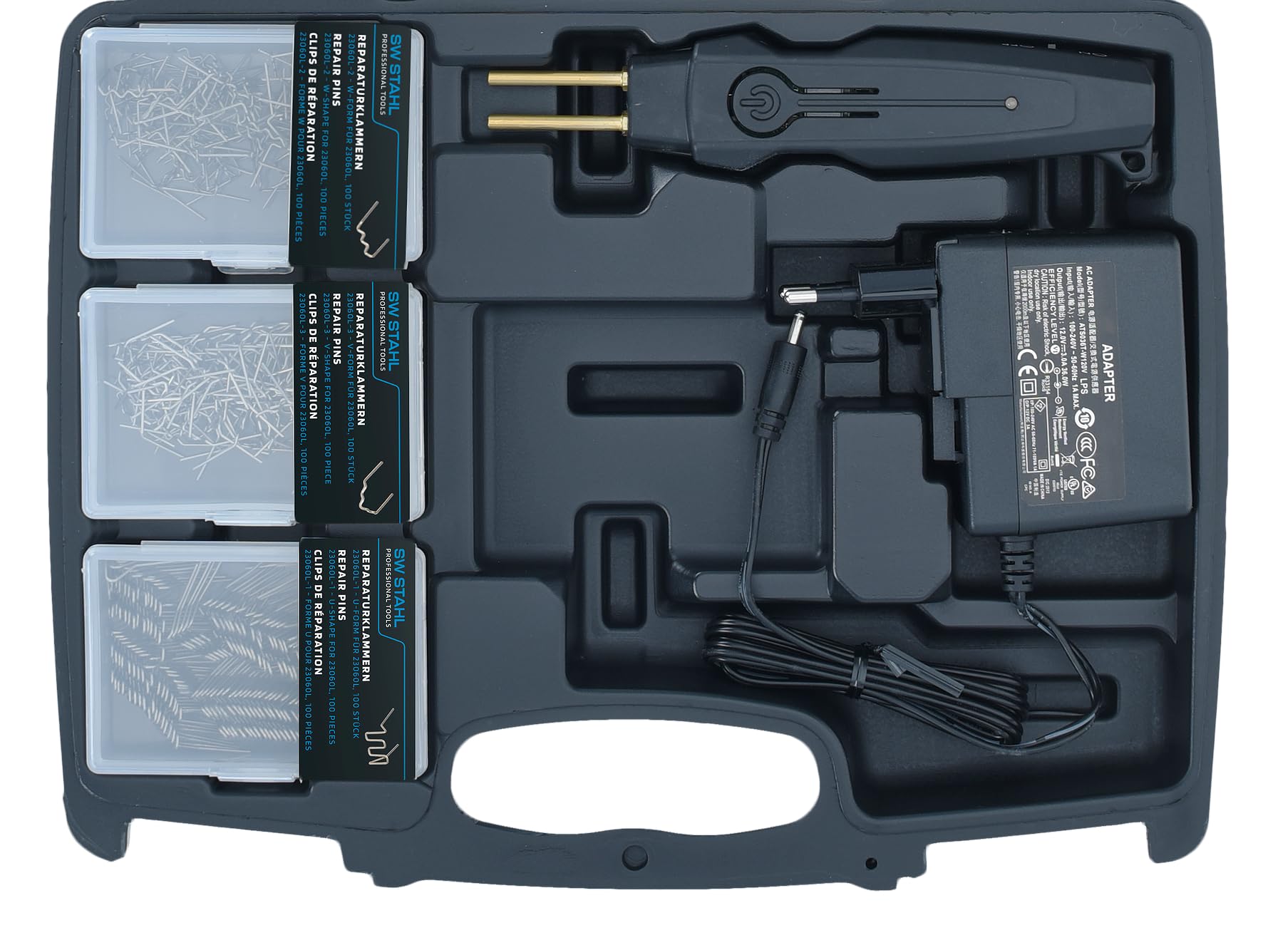 SW-Stahl 23060L Kit Riparazione Plastica - Set per Saldatura e Ripristino | Valigetta con saldatore per paraurti e componenti in plastica, include punti metallici e accessori per carrozzeria