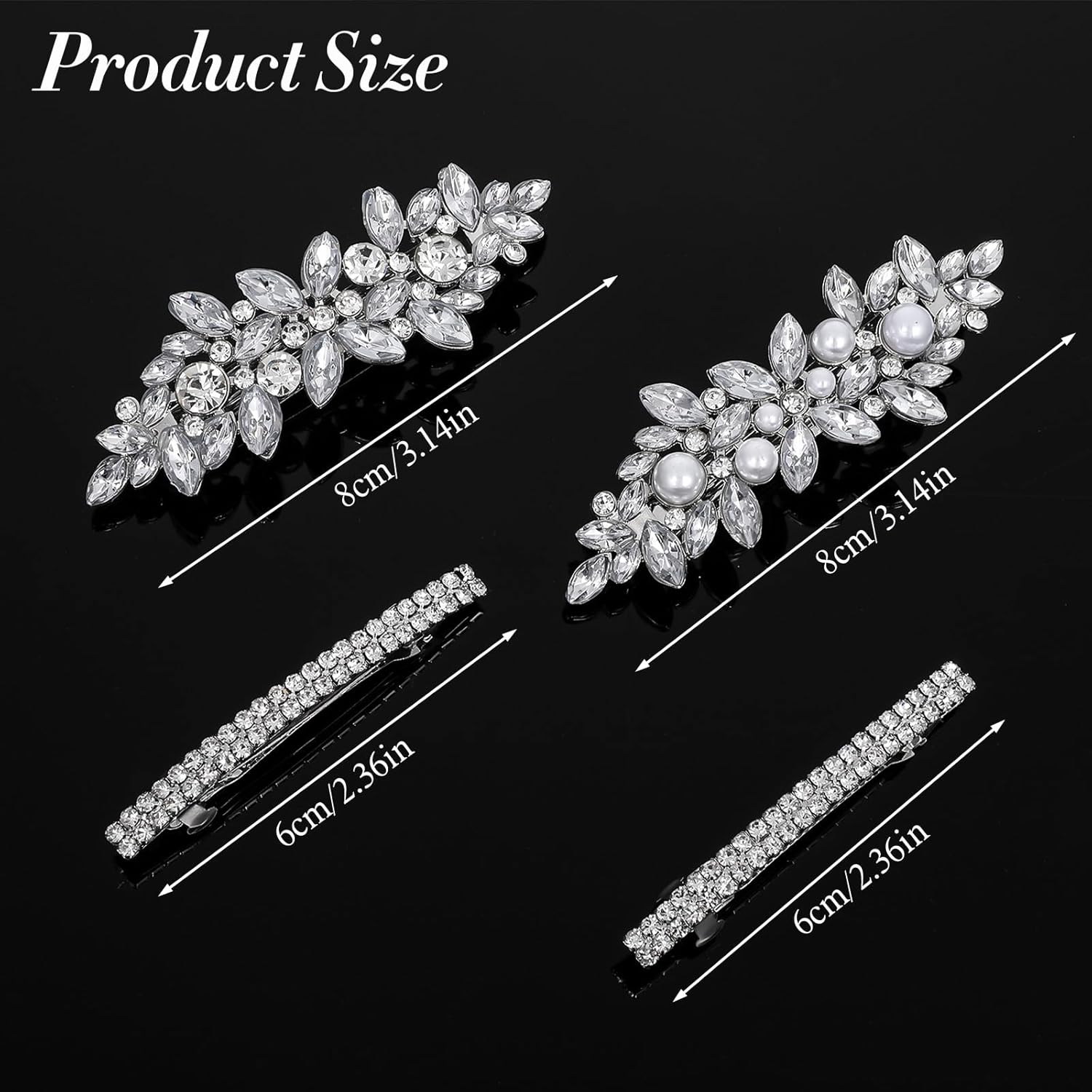 4 PCS Sparkly Rhinestone Hair Clips for Women, Hair Barrettes, Flower Crystal Hair Clips, Silver Hair Accessories, Dressy Hair Clip for Wedding Bridal Party - Image 2