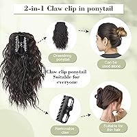 Vista 5 de QGZ Extensiones de cola de caballo con clip para mujer, sintéticas, cortas, onduladas, esponjosas (14 pulgadas, marrón oscuro)