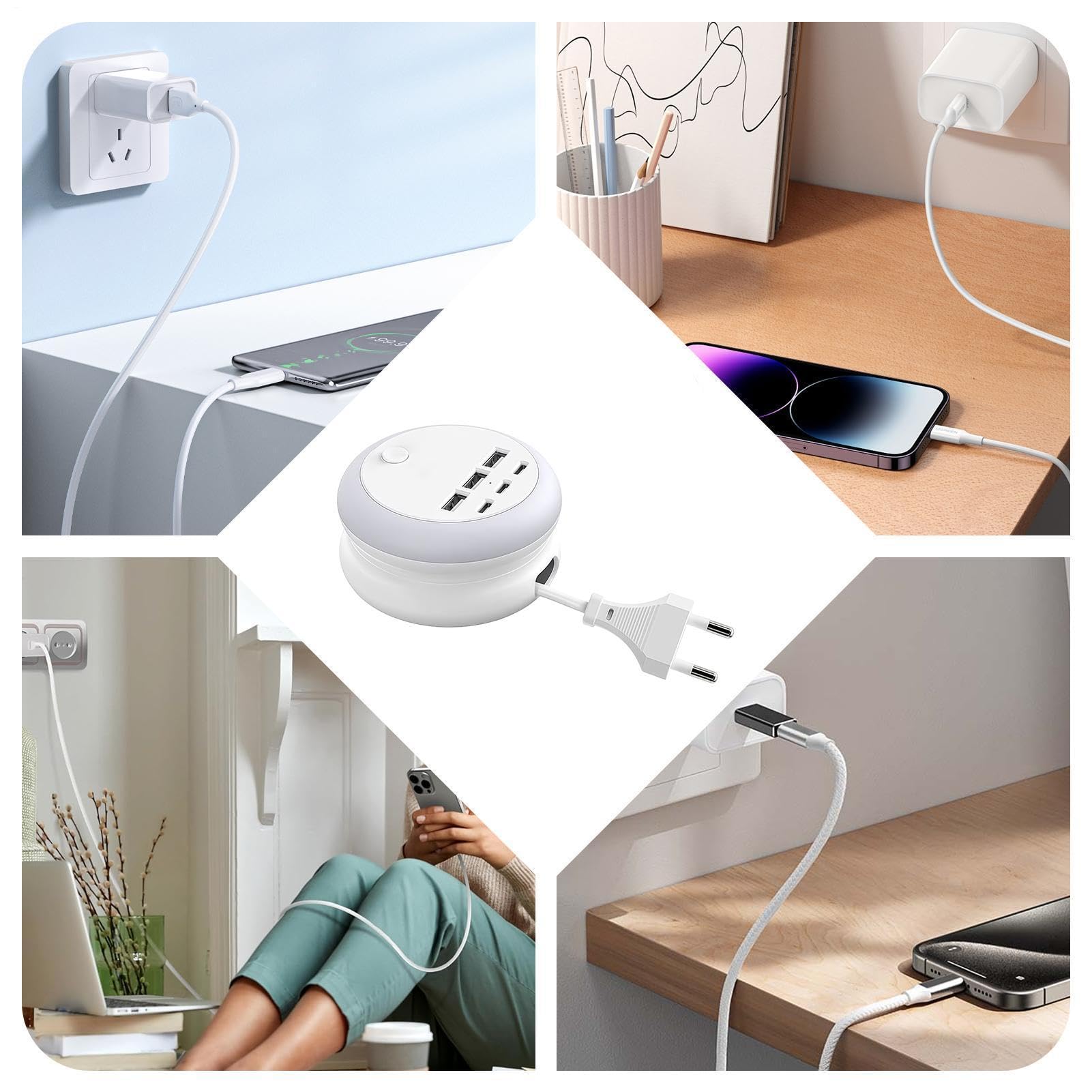 Station de charge multiple USB réglable, rétractable et portable avec