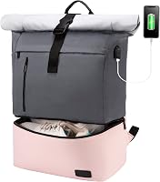 LOVEVOOK Rolltop Női Hátizsák Cipőtartó Rekesszel - Vízálló 17 Colos Laptop Táska Utazáshoz, Iskolába, Túrázáshoz, USB Töltőporttal (Szürke- 1
