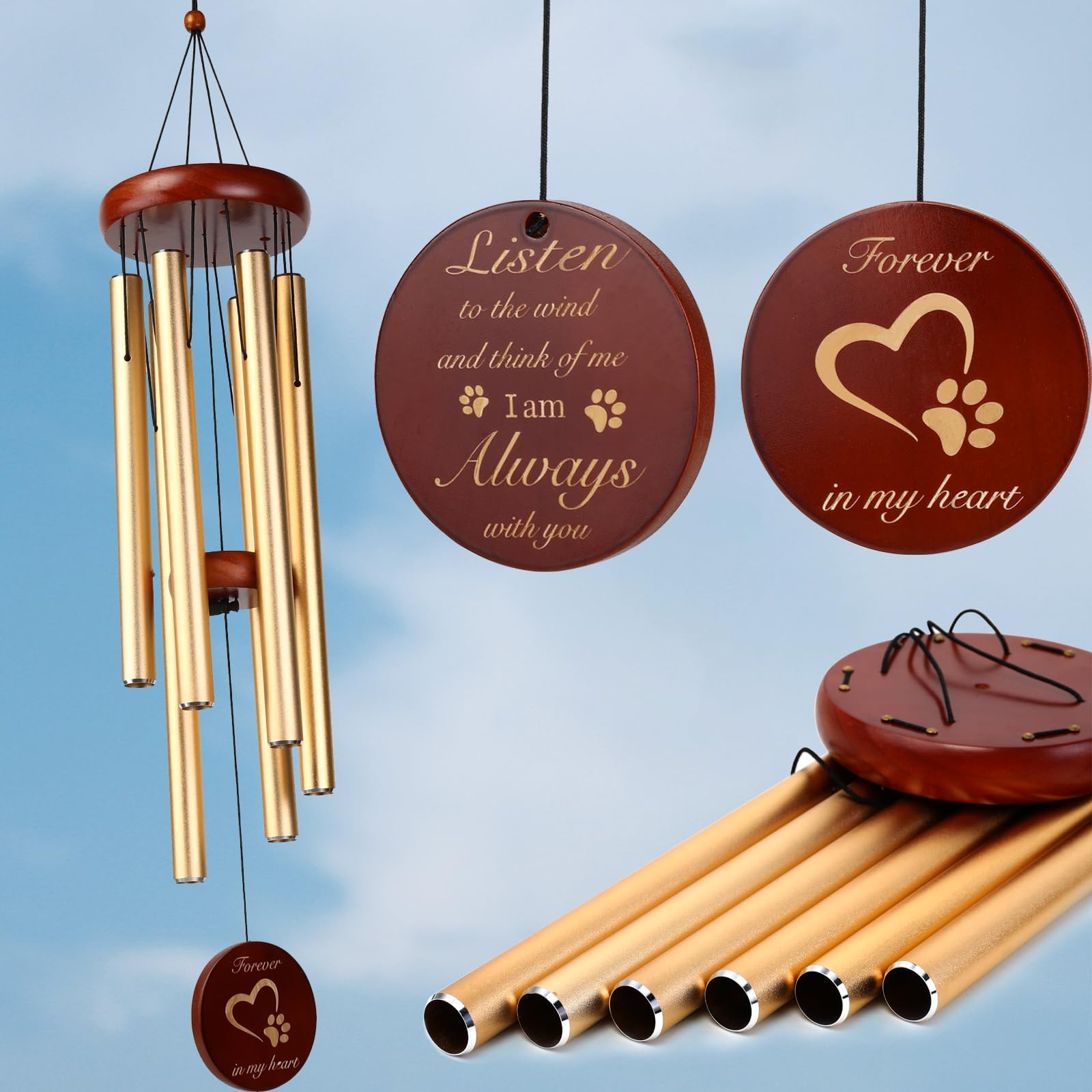 Pet Memorial Wind Chime, Dog Memorial Gifts for Loss of Dog, 37'' Dog Passing Away Gift Wind Chime Remembrance Gift for a Grieving Pet Owner, Bereavement Gift in Memory of Dog,Gold