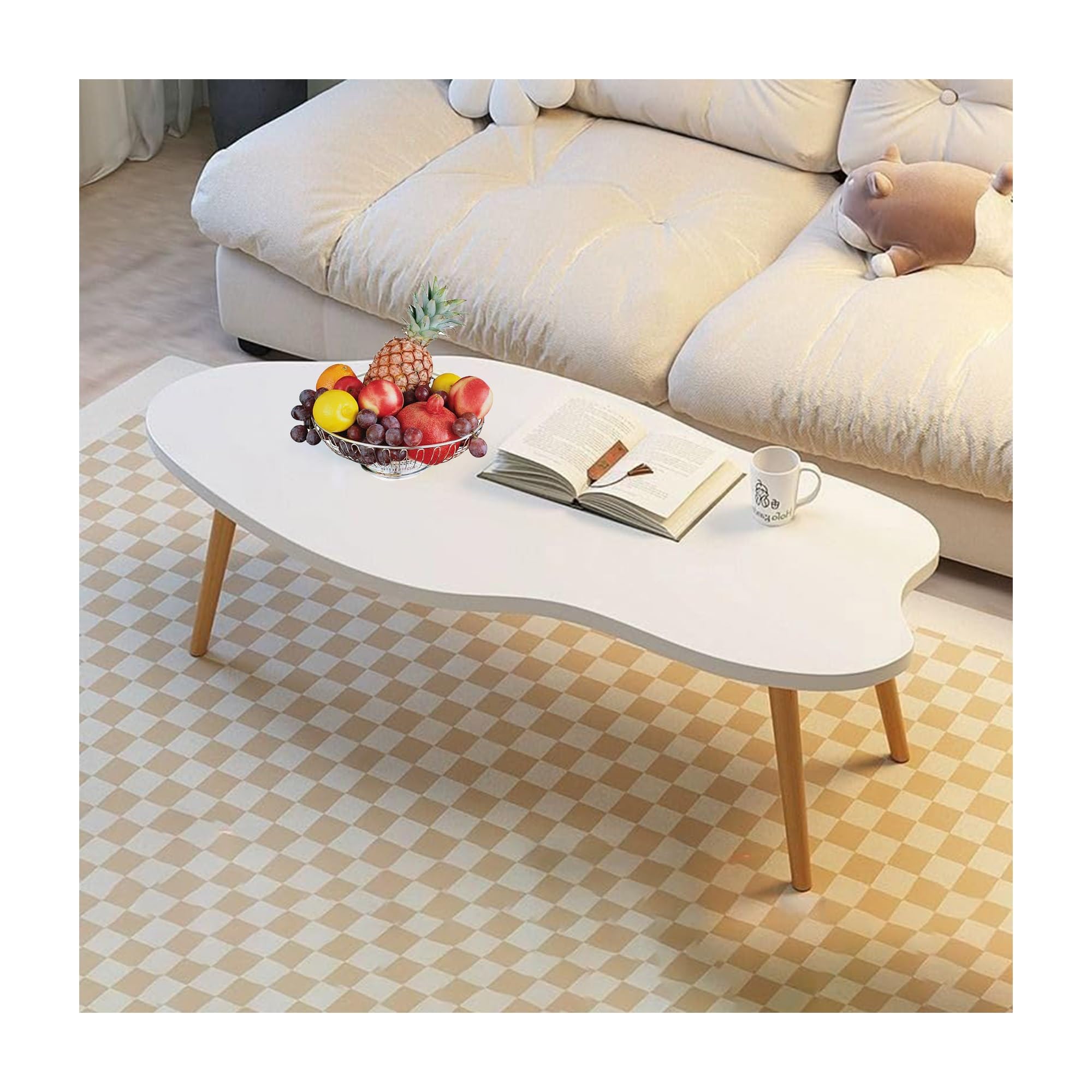 Table d'appoint pour salon irrégulière style milieu du siècle forme nuage blanc