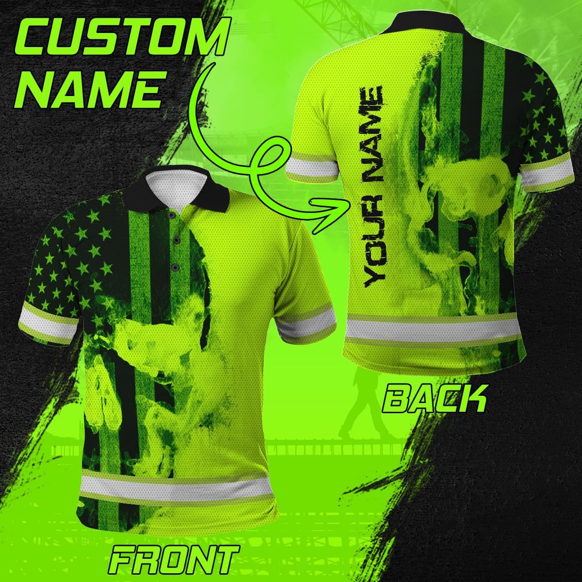 Flag Camo Reflective Polo Shirt High Visibility Shirt for Men Women Safety Polo Workwear for Worker, Patriotic