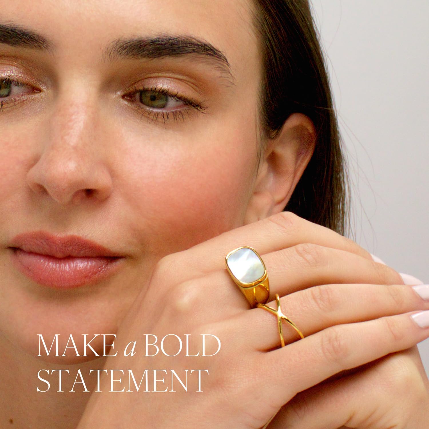 Chunky Statement Rings for Women, Wide Signet Dome Croissant Twist Band Non-Tarnish 18k Gold Plated Stainless Steel Size 5-11 - Image 4