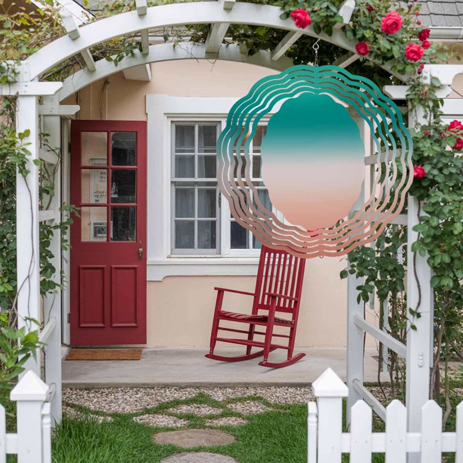 Turquoise Orange Gradient Wind Spinner for Garden Yard 3D Stainless Steel Hanging Wind Spinners, Modern Minimalist Art Spinners Outdoor Metal Decor for Lawn Patio Home