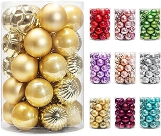 AMS 1.57'/40mm 34ct Christmas Ball Mini Ornaments Party Decorations Shatterproof Festival Pendant Hangings for Wedding(Gold)
