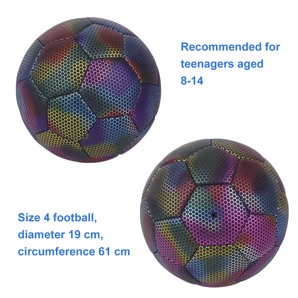 Pallone da Calcio Riflettente Misura 4 Pallone da Calcio Riflettente incandescente olografico Illumina Il Pallone da Calcio Luminoso Riflettente per l'allenamento Notturno（Colore）