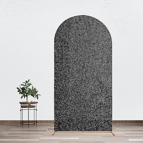 Cubierta de arco de boda plateada brillante de 6 pies, cubierta de soporte de arco ajustable de 2 caras, cubierta de fondo de arco redondo metálico