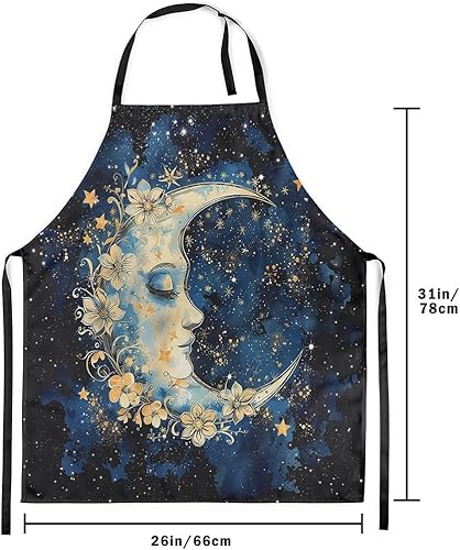 Miniatura 3 de Castle Fairy Mountain Moon Chef Apron,Starry Night Sky Apron 31"x26",Natural Landscape Painting Kitchen Aprons for Women
