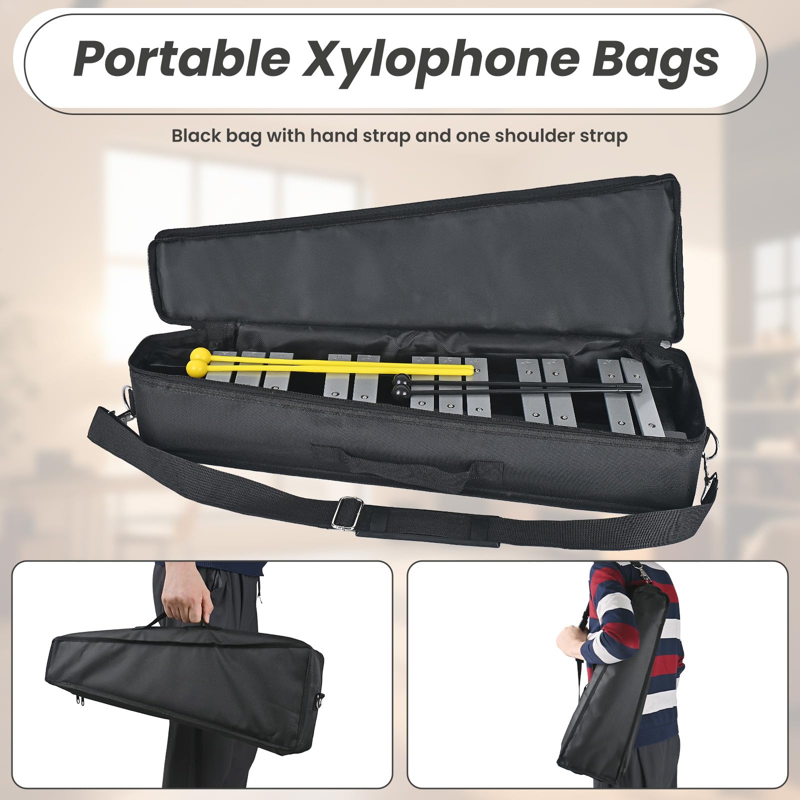 Xylophone Glockenspiel pliable à 30 notes, kit d'instruments de percussion pour adultes et enfants, kit de cloche professionnel pour débutant, comprend 2 maillets et un sac de transport