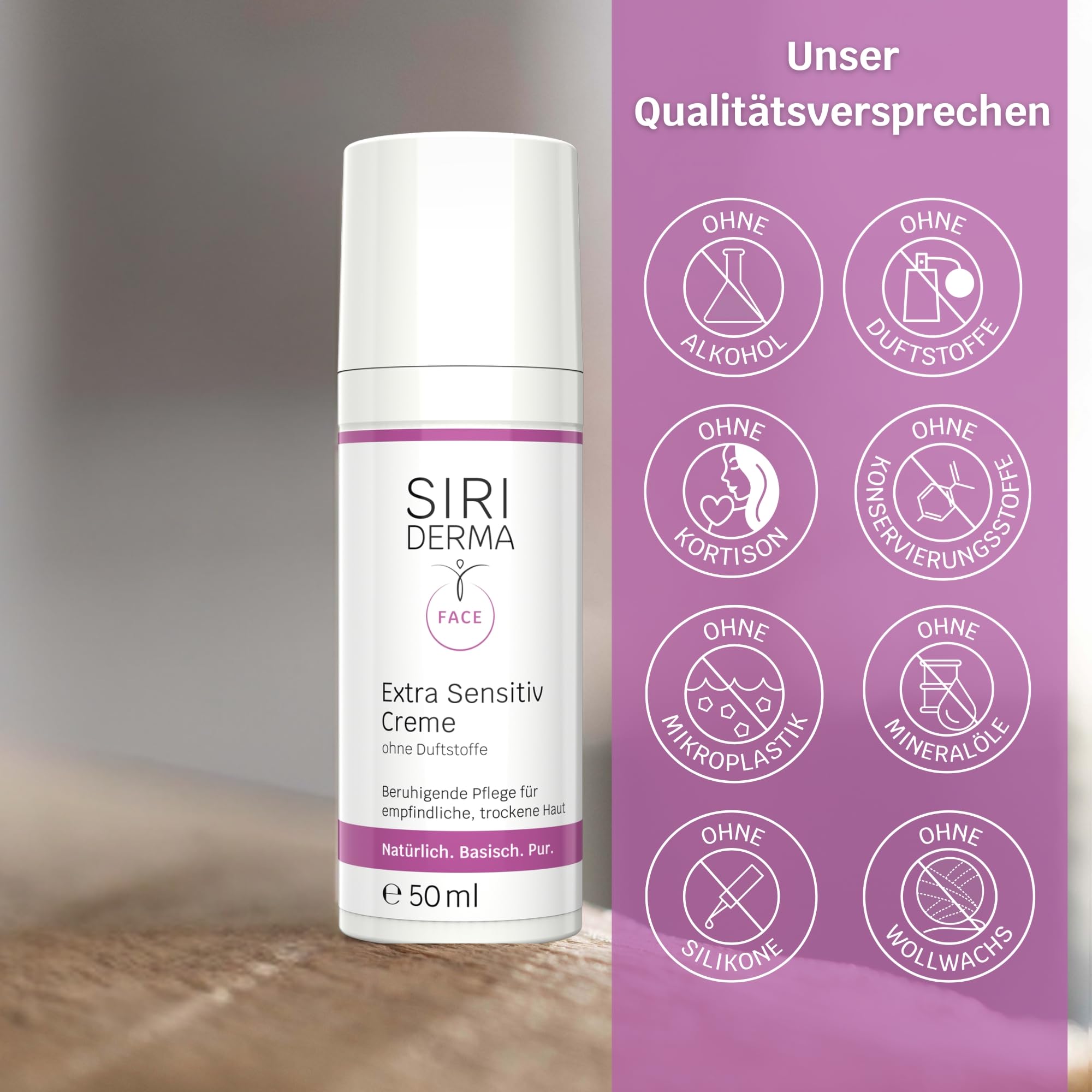 SIRIDERMA Extra Sensitiv Creme | Basische Gesichtscreme für sensible, sehr trockene Haut | Auch bei Neurodermitis, Psoriasis (ohne Parfum, 150 ml)