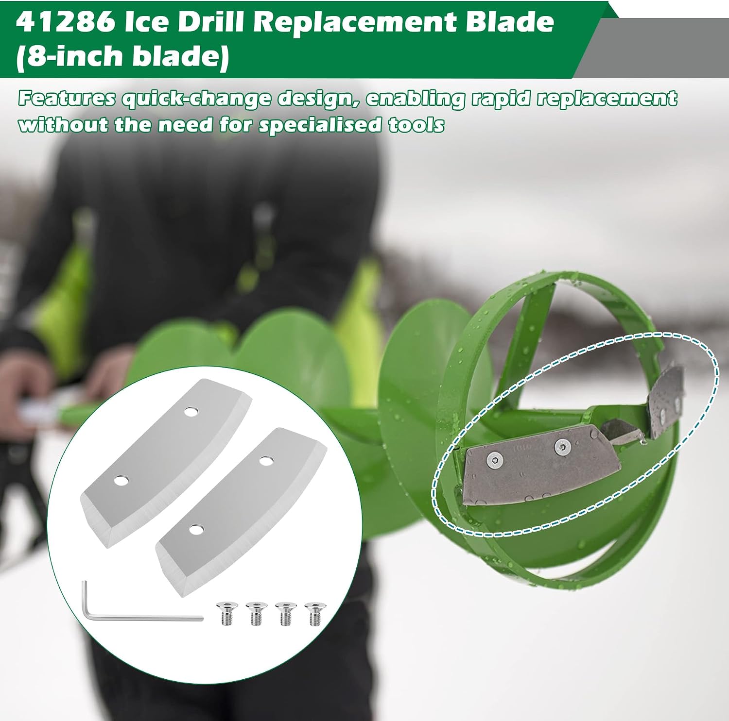 41286 Ice Fishing Auger Blades (8 Inches) Compatible With Ion Ice Fishing | Suitable For Alpha And Alpha Plus Series Electric Ice Drills