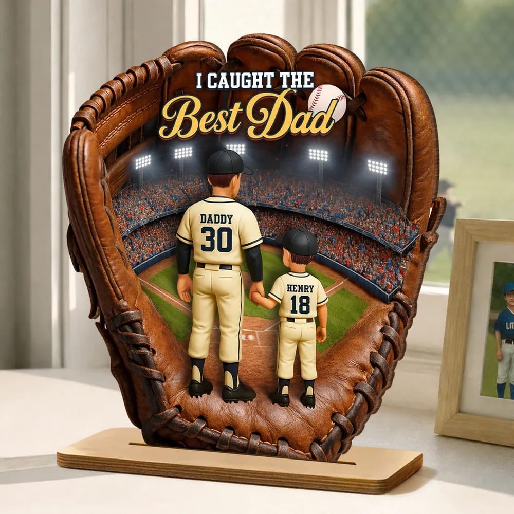 NAZENTI Personalized Baseball Dad Plaque Custom Name Number Stadium Scene Wooden Display Two Layer Design Father Kids Keepsake Home Decor Catch The Best Dad Glove Shape Family Memory Tribute 3 71dGRaWF92L. AC SL1000