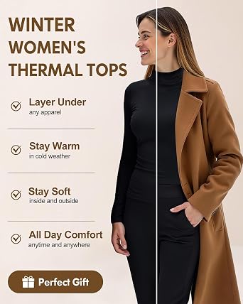 4 or 2 Pack Women's Thermal Shirts Turtle Neck Long Sleeve Baselayer Tops