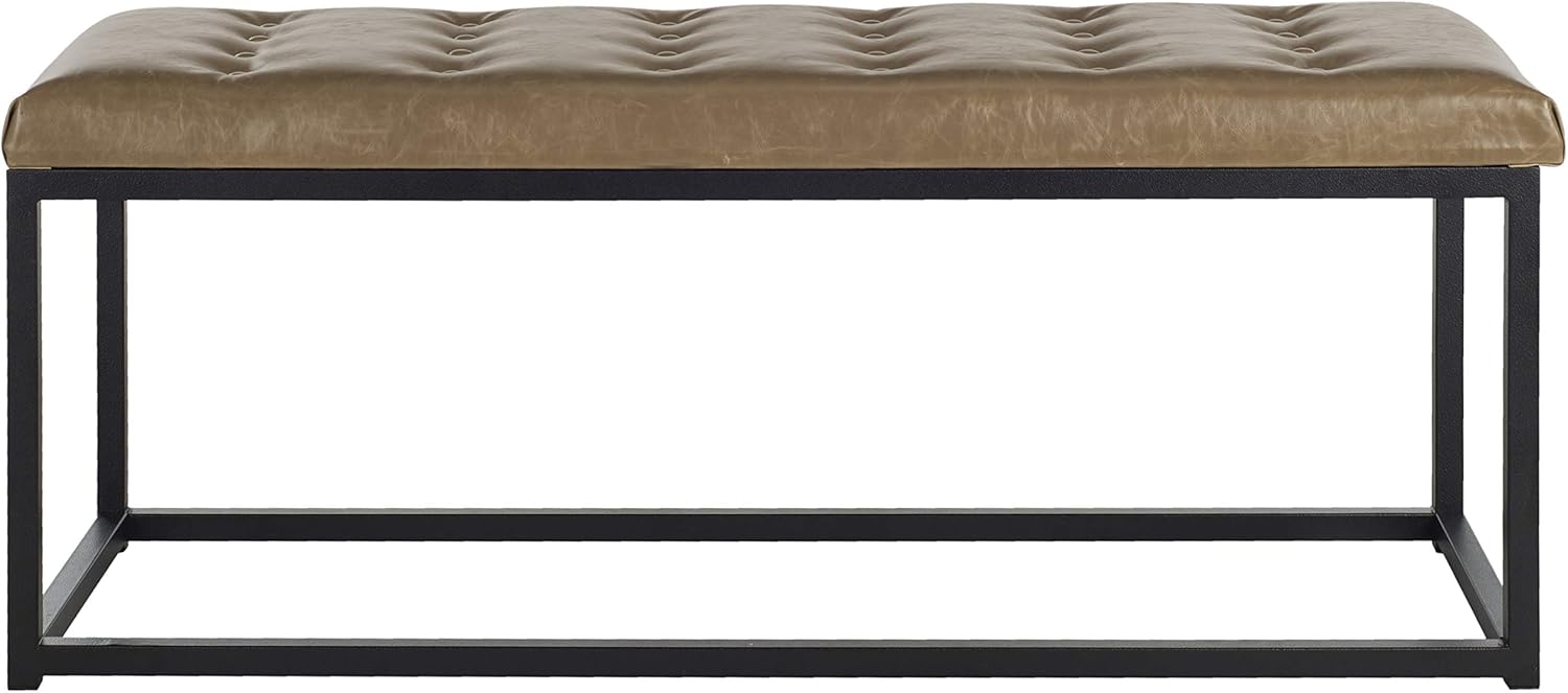 SAFAVIEH Home Collection – Reynolds Tan Tufted Upholstered Accent Bench, Modern Parsons-Style Open Frame Bench for Bedroom, Entryway or Living Room, Black Legs (FOX6225D)