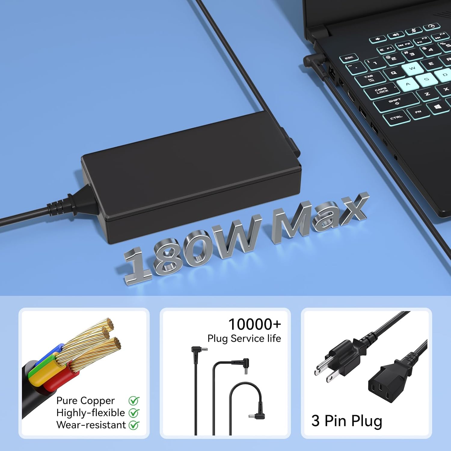 20V 9A 180W for Asus Laptop Charger Replacement for Asus TUF FX705D FX705DD FX705DT FX705DU FX705DY FX705G FX705GD Asus ROG Zephyrus G GA502 GA502D GA502DU Laptop Supply Power Adapter Cord-6.0*3.7MM