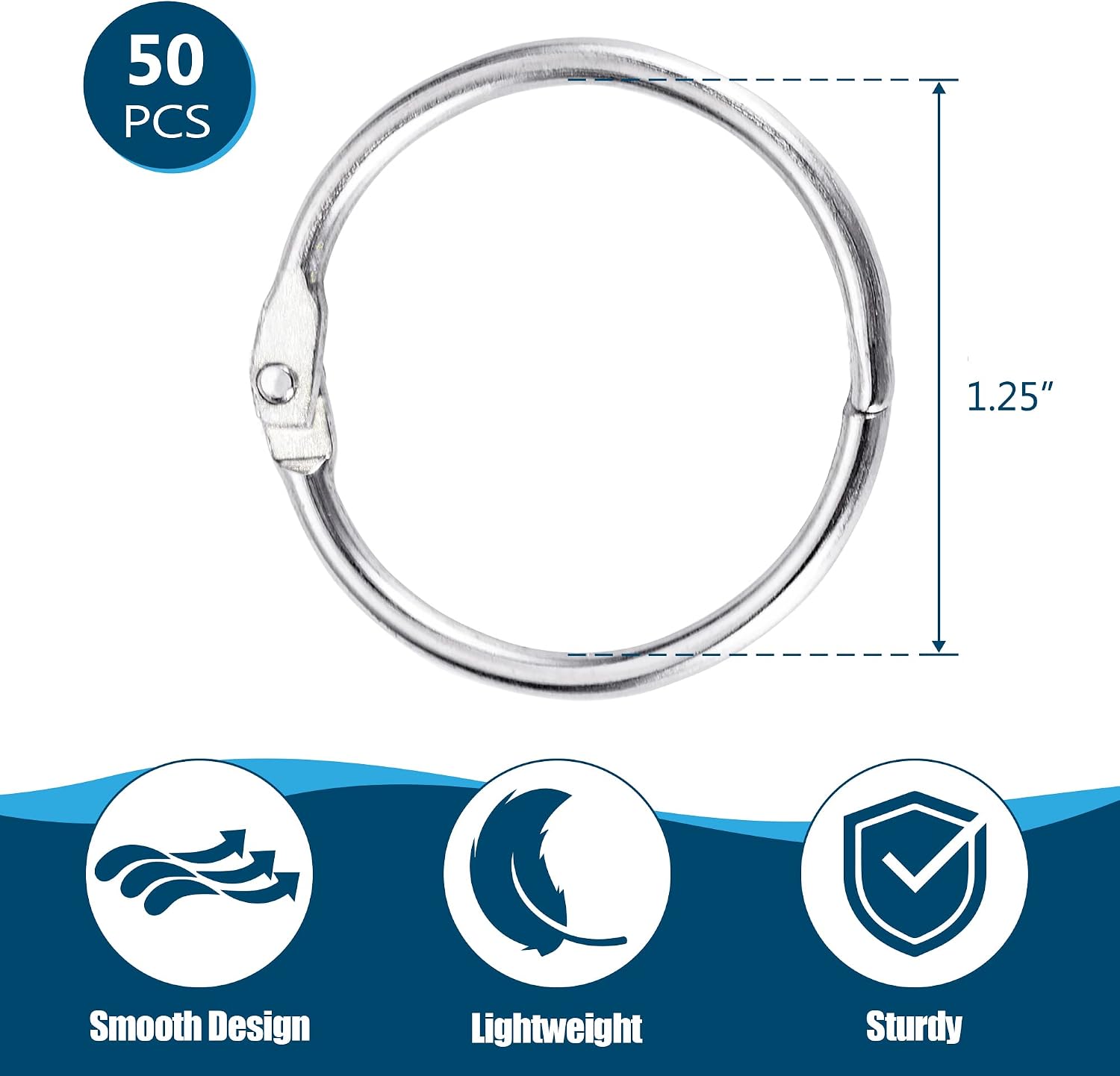 OFFPLEX Loose Leaf Binder Rings 1.25 Inch (50 Pack) – Sturdy Book Rings for Office, School or Home, Metal Rings, Index Card Rings, Key Rings, Flashcard Rings