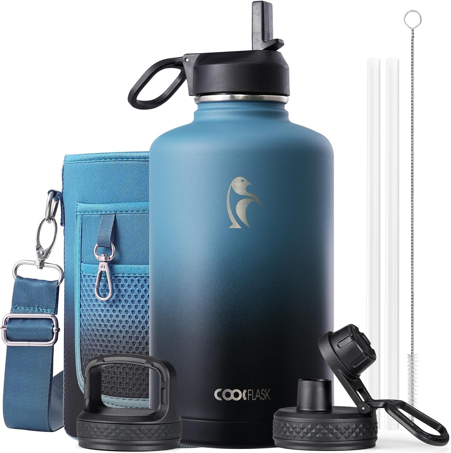 Traveler - 40 oz Water Bottle with Handle & Flip Straw - Fits in Cup Holder, Leak Resistant Tumbler-Reusable Insulated Stainless Steel & Rubber Base - Gifts for Women & Men, Midnight