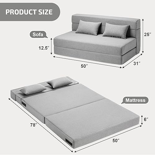 Miniatura 102 de Sofá cama plegable 2 en 1 con almohada, silla plegable, sofá de piso y colchón para dormir, funda lavable y silla de espuma viscoelástica para sala