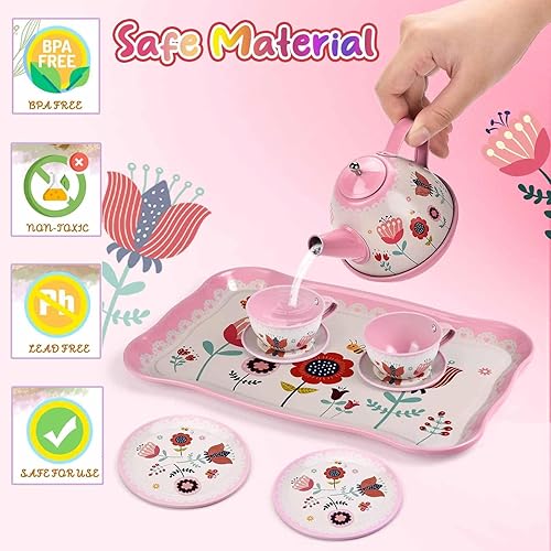 Miniatura 3 de Juego de té de simulación para niñas pequeñas, regalo para edades de 3, 4, 5, 6 años, juguetes para niños pequeños, juego de fiesta de té para