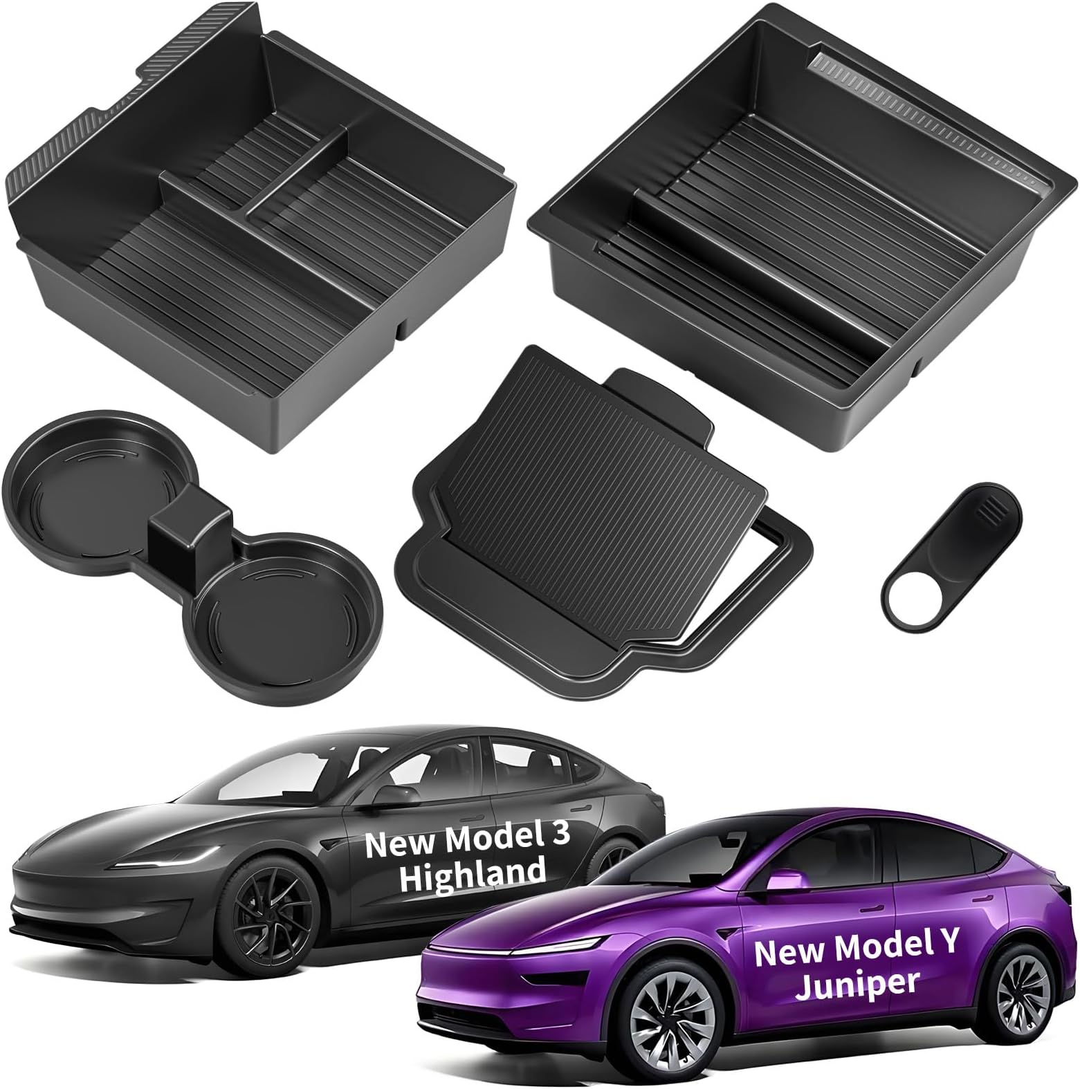 2024 Newest Center Console Organizer Tray for Tesla Model 3 Highland 2024 [Slide Smoothly] Armrest Hidden Organizer Box Cup Holder for Tesla Model 3 Accessories 2024