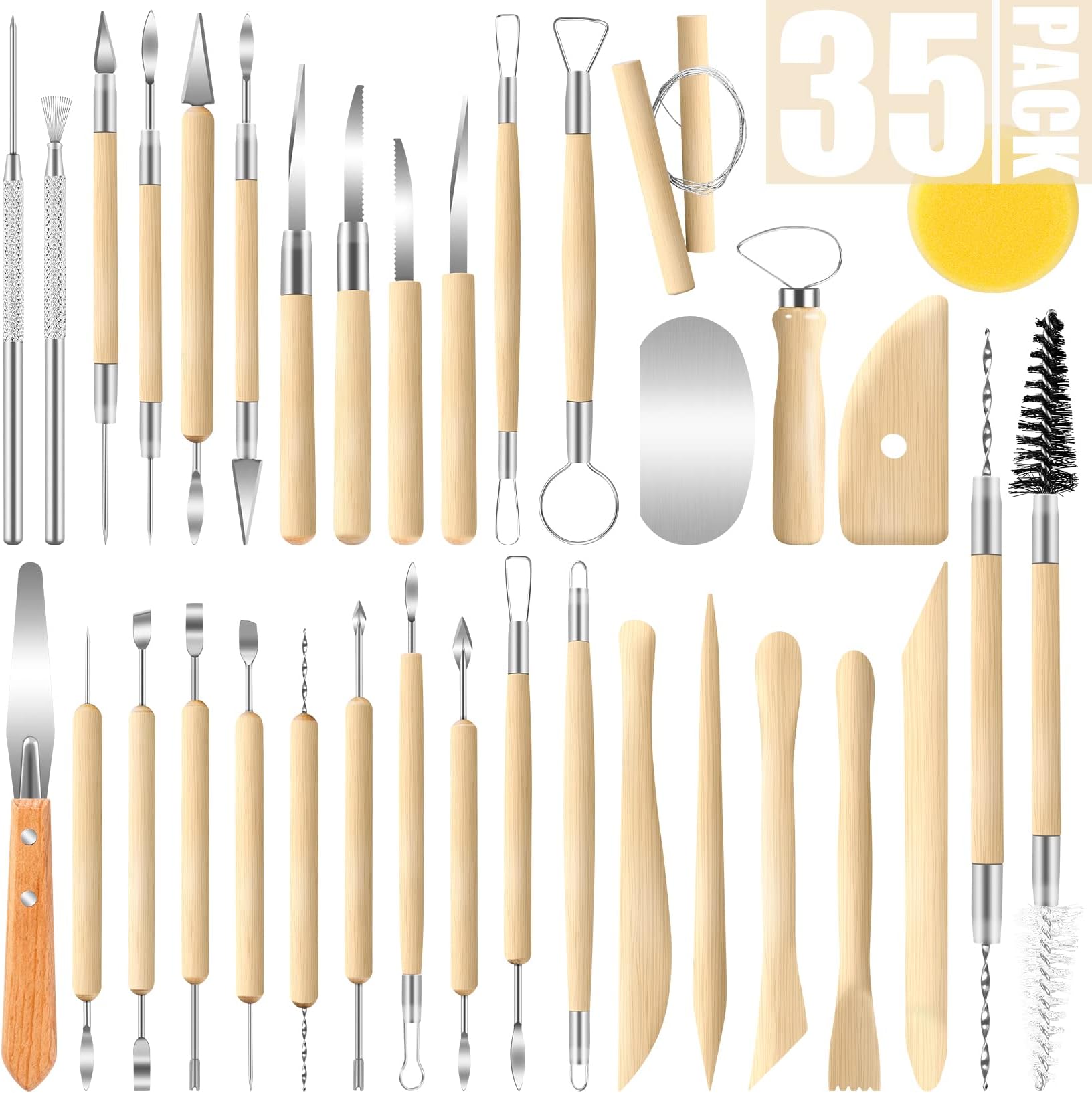 35-Pack Pottery Tools, Clay Tools for Ceramics, Sculpting Tools