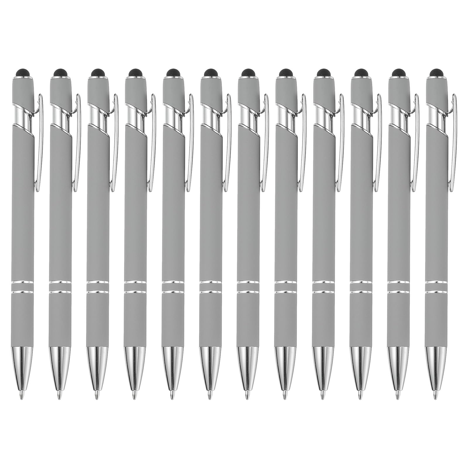 PATIKIL Ballpoint Pen with Stylus Tip, 12Pcs 2 in 1 Metal Stylus Pen Black Ink 1.0mm Medium Point for Touch Screens Style 3, Light Gray