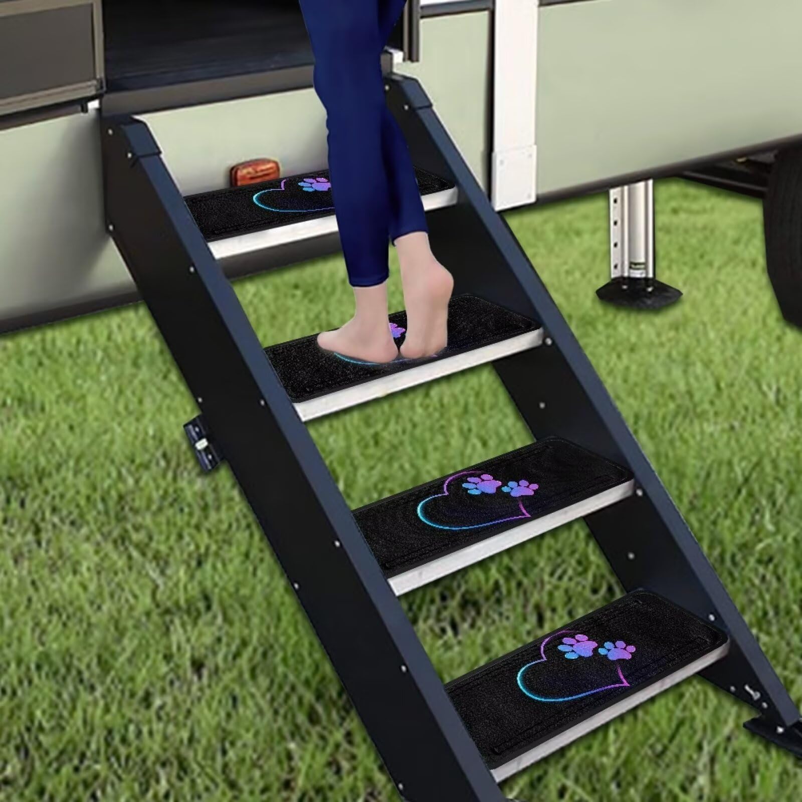 Mintulipy Purple Dog Paw Heart RV Step Covers Rugs 4 Pack RV Camper Step Covers with Install Hooks and Loops Fit 19 Inch RV Stairs for RV Mobile Home