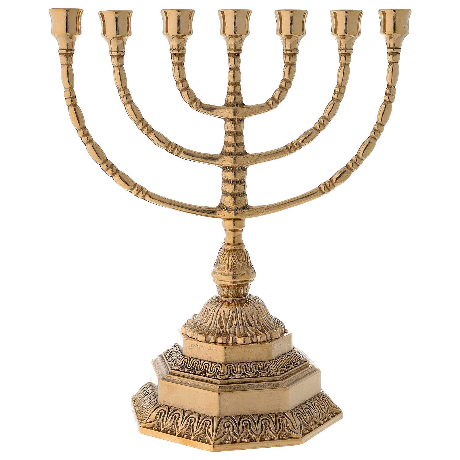 Menorah Candelabrum 7 Flames Golden Brass Height 35 cm