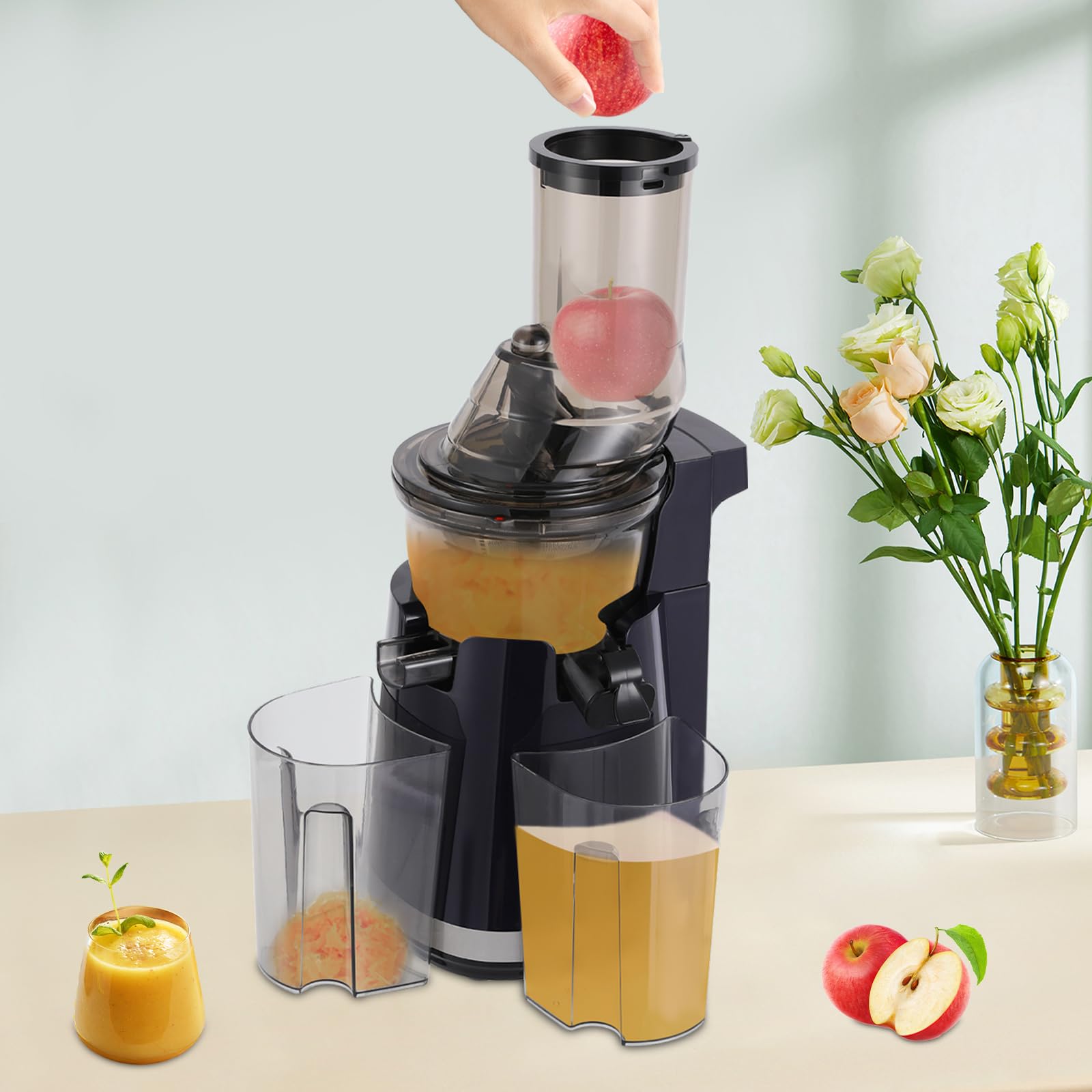 Electric Juicer Dark Blue Tabletop Juicer Machine Compact Juicing Maker, for Making Vegetable Juices and Fruit Juices