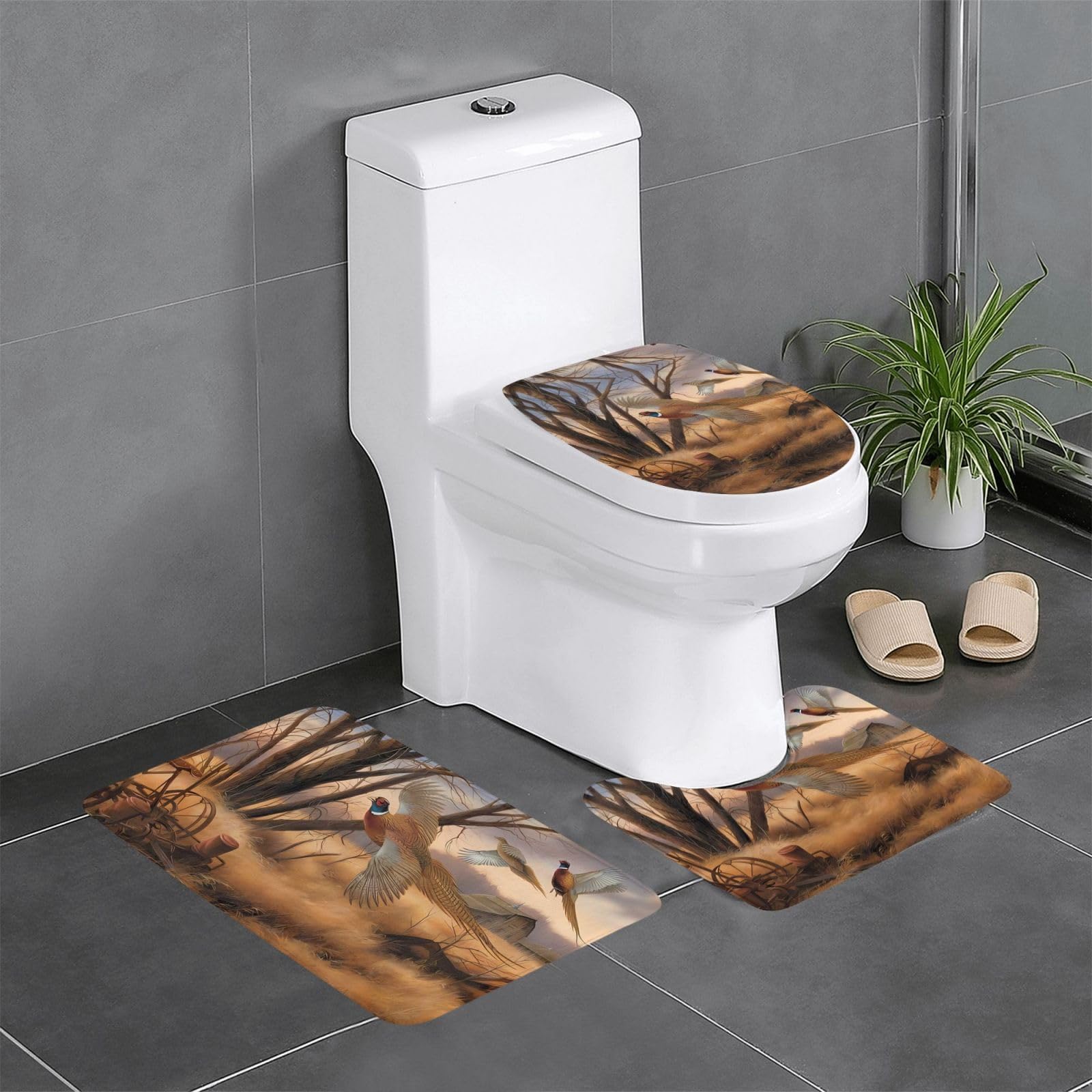 Alfombras de baño de caza de faisán juego de 3 alfombrillas de 24x16 pulgadas súper absorbentes