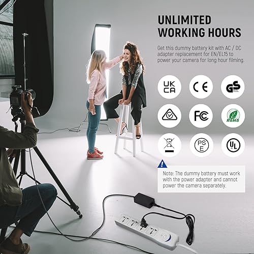 Vista 6 de NEEWER Batería ficticia con adaptador de corriente de repuesto para EP-5B/EN-EL15, fuente de alimentación compatible con Nikon Z5 Z6 Z7 Z6II Z7II