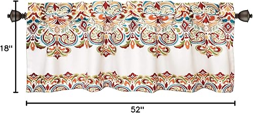 Miniatura 8 de Lush Decor Clara Valance - Cortina individual de estilo bohemio con estampado de damasco de cachemira, 18 x 52 pulgadas, turquesa y mandarina