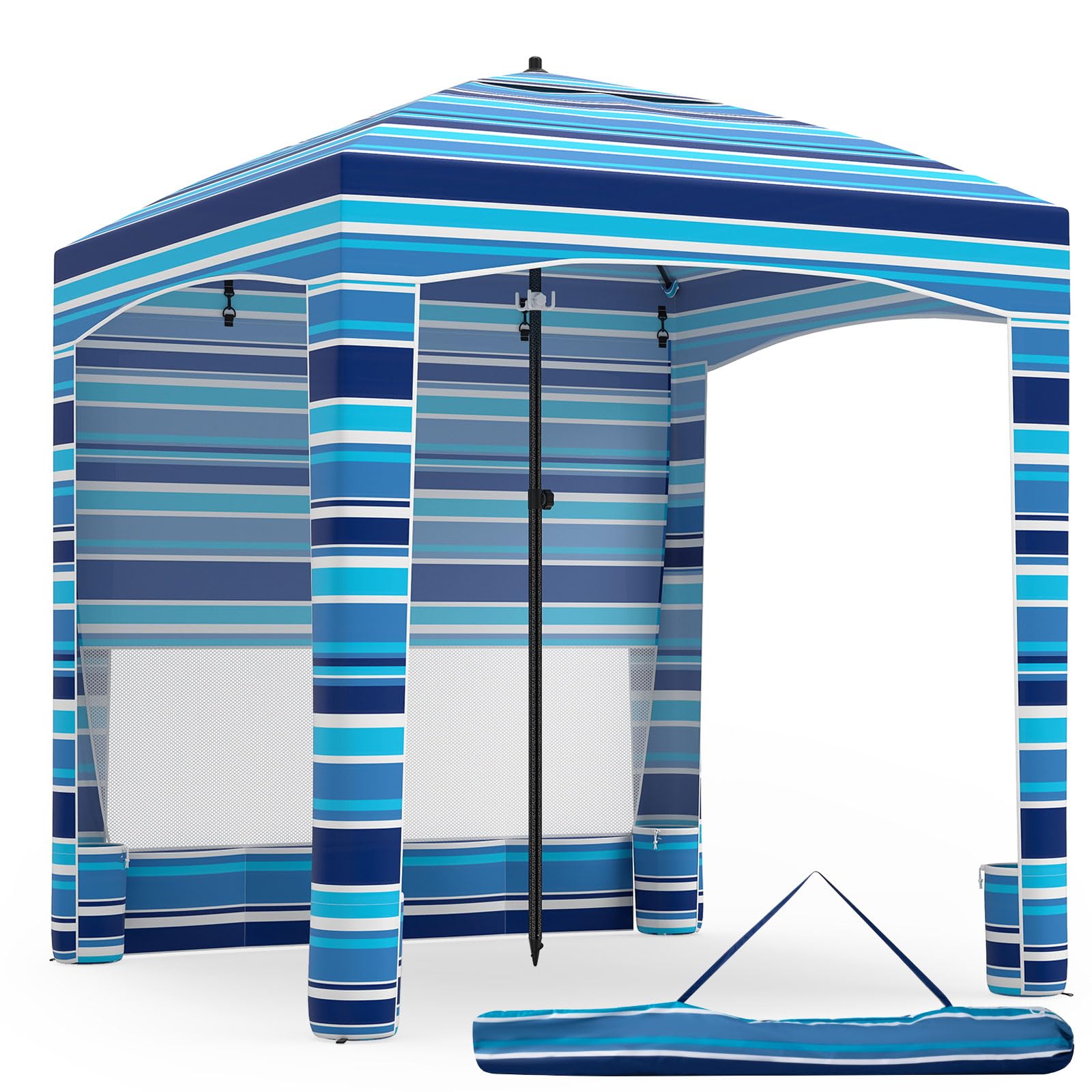 COSTWAY Tonnelle de Plage Pliable 185 x 185 cm, Abri de Plage avec Parois Latérale Amovible, Hauteur Réglable, Poches à Sable, Tente à Auvent Sac de Transport, Protection UV 50+, Bleu