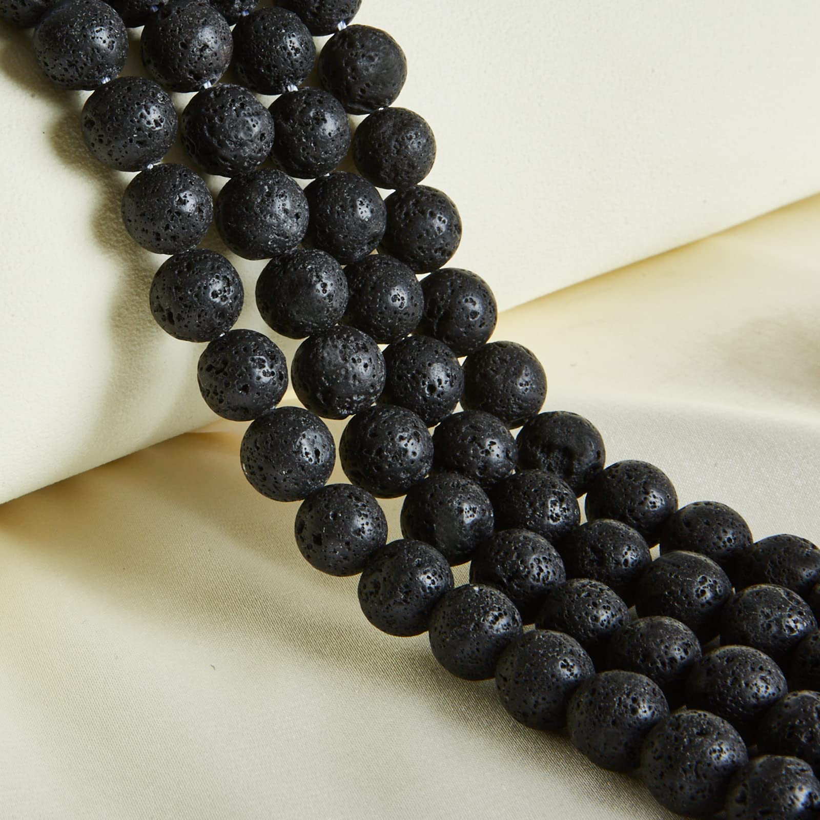 45pcs 8mm Natural Black Lava Beads Gemstone Beads Round Loose Beads for Jewelry Making
