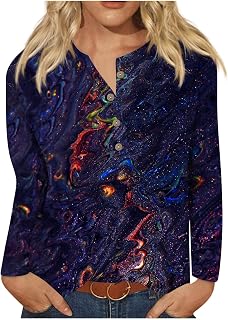 Summer Tops for Women UK,Winter Cool Long Sleeve Shirt Ladies School Essential Cozy Printin Crew Neck Button Tops Ladies Black Tops for Women UK Women's Tops Yoga Top